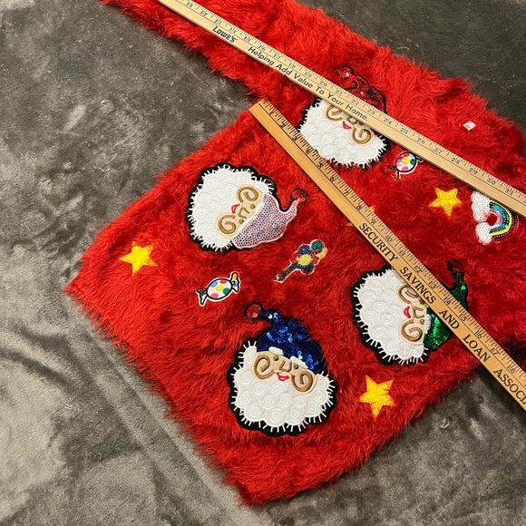 Soft Plush Fuzzy Christmas Sweater Vintage Inspired Sequins Santa Star Holiday - Picture 15 of 17